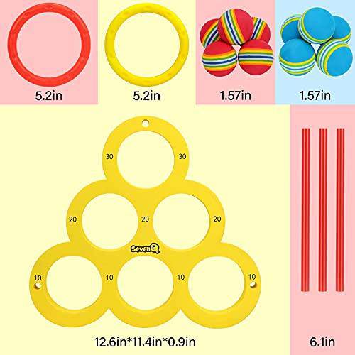 SevenQ Pool Toys Ring Toss Game, Swimming Pool Party Game Toys for Teens Adults, Floating Foam Ring Toy with Balls and Rings, Kids Pool Toys Outdoor Games, 22PCS (Yellow)