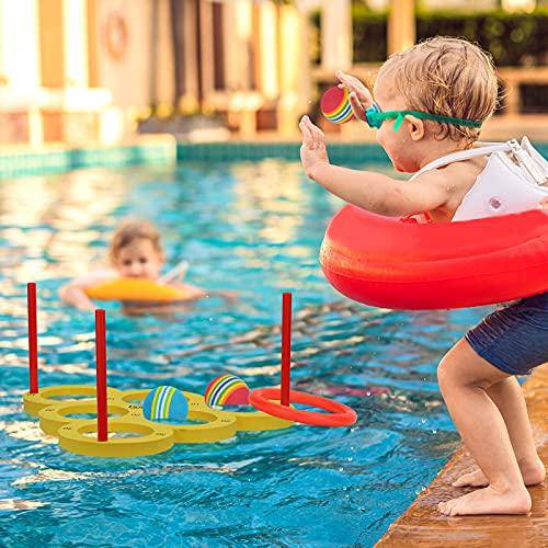 SevenQ Pool Toys Ring Toss Game, Swimming Pool Party Game Toys for Teens Adults, Floating Foam Ring Toy with Balls and Rings, Kids Pool Toys Outdoor Games, 22PCS (Yellow)
