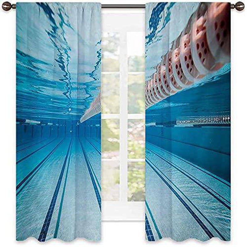 Sports Energy-Saving and Noise-reducing, Swimming Pool Underwater View Relaxing Exercise Hobby Leisure Activity Theme Picture, Soundproof Shade W42 x L63 Inch Sky Blue