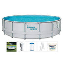 Summer Waves 14 Foot x 36 Inch Metal Frame Outdoor Backyard Above Ground Swimming Pool Set with Filter Pump, Ladder, Patch Kit & 3" Chlorine Tablets