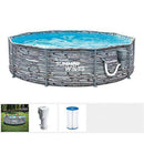 Summer Waves Active 12 Foot x 33 Inch Stone Slate Print Metal Frame Outdoor Backyard Above Ground Swimming Pool Set with Filter Pump, Type D Cartridge, and Repair Patch
