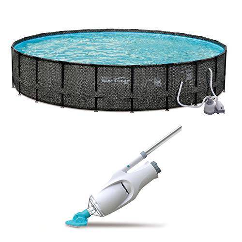 Summer Waves Elite 24ft x 52in Above Ground Metal Frame Swimming Pool Set and Kokido Telsa 5 Handheld Pool Vacuum