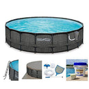 Summer Waves Elite P4A01848B 18ft x 48in Above Ground Frame Outdoor Swimming Pool Set w/Pump, Pool Cover, Ladder, Ground Cloth, & Solution Blend