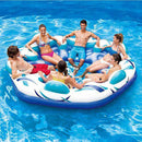 Summer Waves Inflatable 6 Person Party Pad Swimming Pool Beach Lake Float Island with 6 Cupholders and Backrests