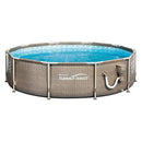 Summer Waves P20010305 10ft x 30in Frame Above Ground Swimming Pool with Exterior Wicker Print in Tan with SFS350 Skimmer and Filter Pump