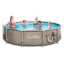 Summer Waves P20010305 10ft x 30in Frame Above Ground Swimming Pool with Exterior Wicker Print in Tan with SFS350 Skimmer and Filter Pump