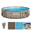 Summer Waves P20010305 10ft x 30in Frame Above Ground Swimming Pool with Exterior Wicker Print in Tan with SFS350 Skimmer Filter Pump & Solution Blend