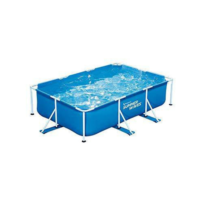 Summer Waves P30710300 9.8 x 6.5 Foot 29.5 Inch Deep Rectangular Small Metal Frame Above Ground Family Backyard Swimming Pool, Blue