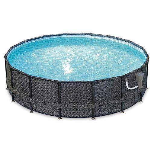 Summer Waves P4A01648B 16ft x 48in Above Ground Frame Outdoor Swimming Pool Set w/Filter Pump, Pool Cover, Ladder, Ground Cloth, & Maintenance Kit