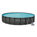 Summer Waves P4A024521 24ft x 52in Elite Round Above Ground Frame Outdoor Swimming Pool Set w/Sand Filter Pump, Pool Cover, Ladder, & Maintenance Kit