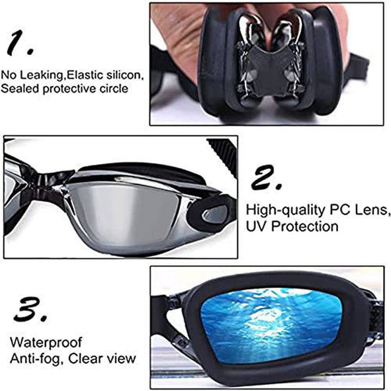 SUOTENG Polarized Swimming Goggles, Swimming Goggles No Leaking Anti Fog Protection with Attached Ear Plugs for Men Women Youth