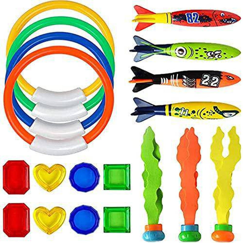 Swimming Pool Toys Diving Toy Set for Pool Use Underwater Toy Rings Diving Fish with Under Water Treasures Gift Set Bundle for Kids (AS Show)
