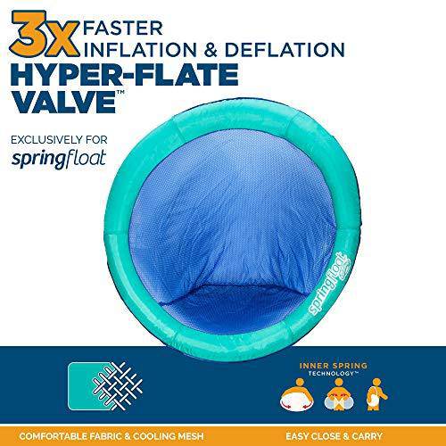 SwimWays Spring Float Papasan Inflatable Pool Lounger with Hyper-Flate Valve, Aqua, 36"L x 35.5"W x 2.5"H