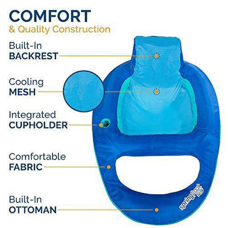 SwimWays Spring Float Recliner Pool Lounger with Hyper-Flate Valve, Inflatable Pool Float, Blue, 69"L x 35"W x 5.5"H