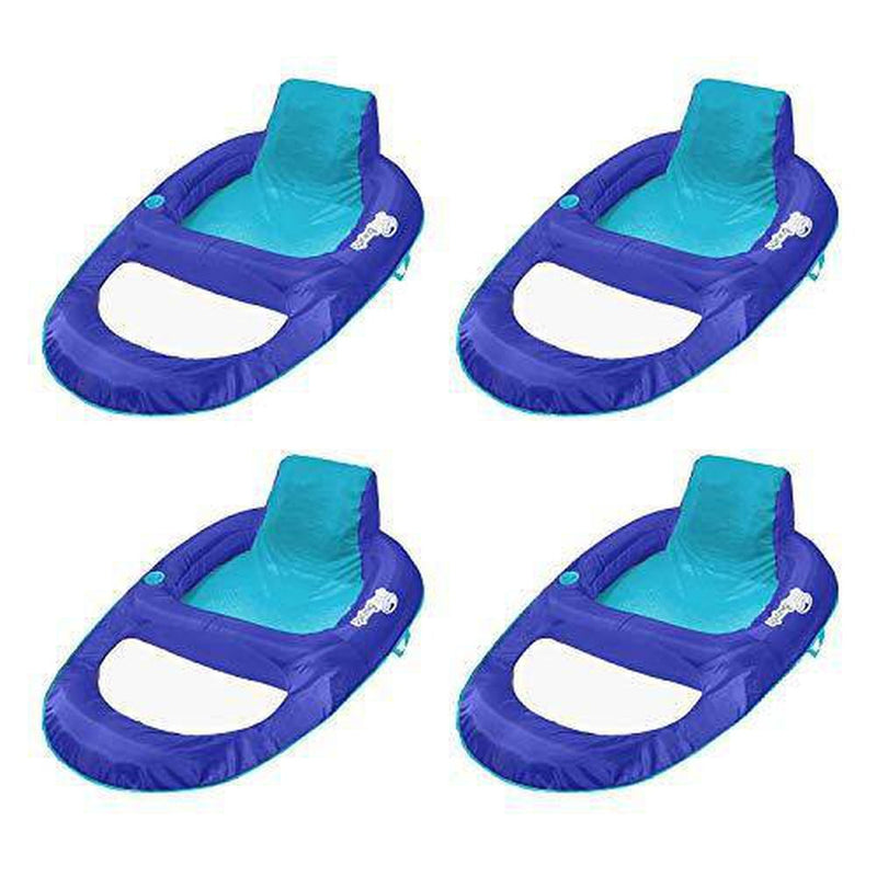 SwimWays Spring Float Recliner XL Floating Swimming Pool Lounger Chair for Adults, Blue (4 Pack)