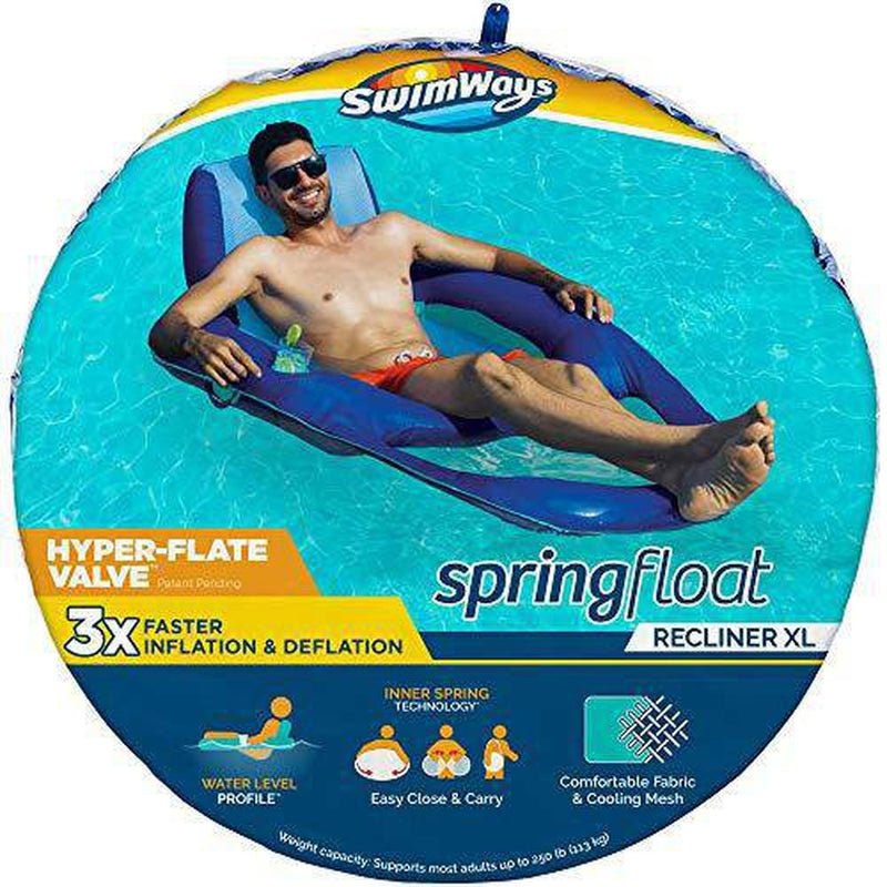 SwimWays Spring Float XL Recliner Pool Lounge Chair with Hyper-Flate V