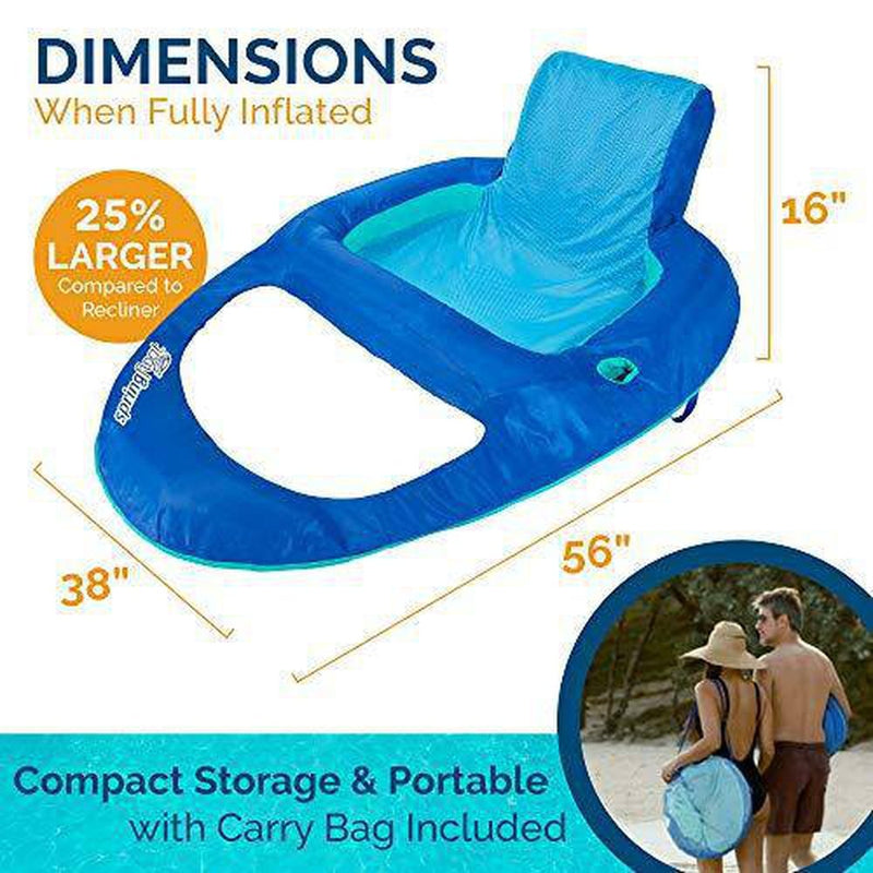 SwimWays Spring Float XL Recliner Pool Lounge Chair with Hyper-Flate Valve, Blue