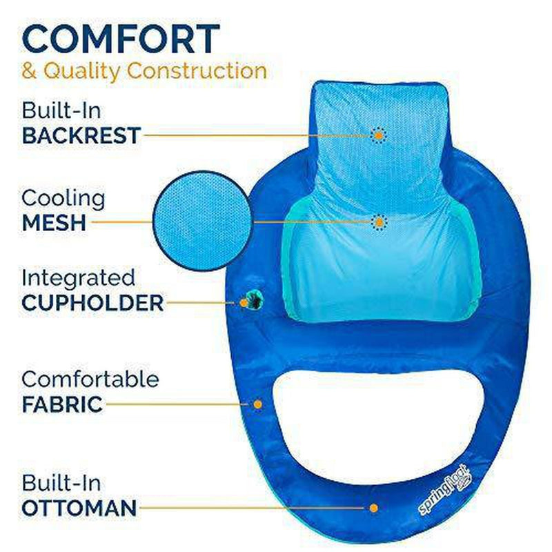 SwimWays Spring Float XL Recliner Pool Lounge Chair with Hyper-Flate Valve, Blue