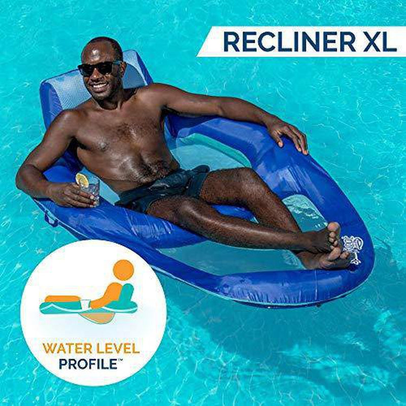 SwimWays Spring Float XL Recliner Pool Lounge Chair with Hyper-Flate Valve, Blue