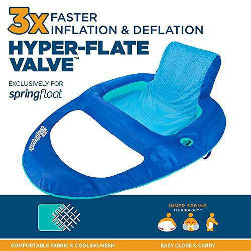 SwimWays Spring Float XL Recliner Pool Lounge Chair with Hyper-Flate Valve, Blue