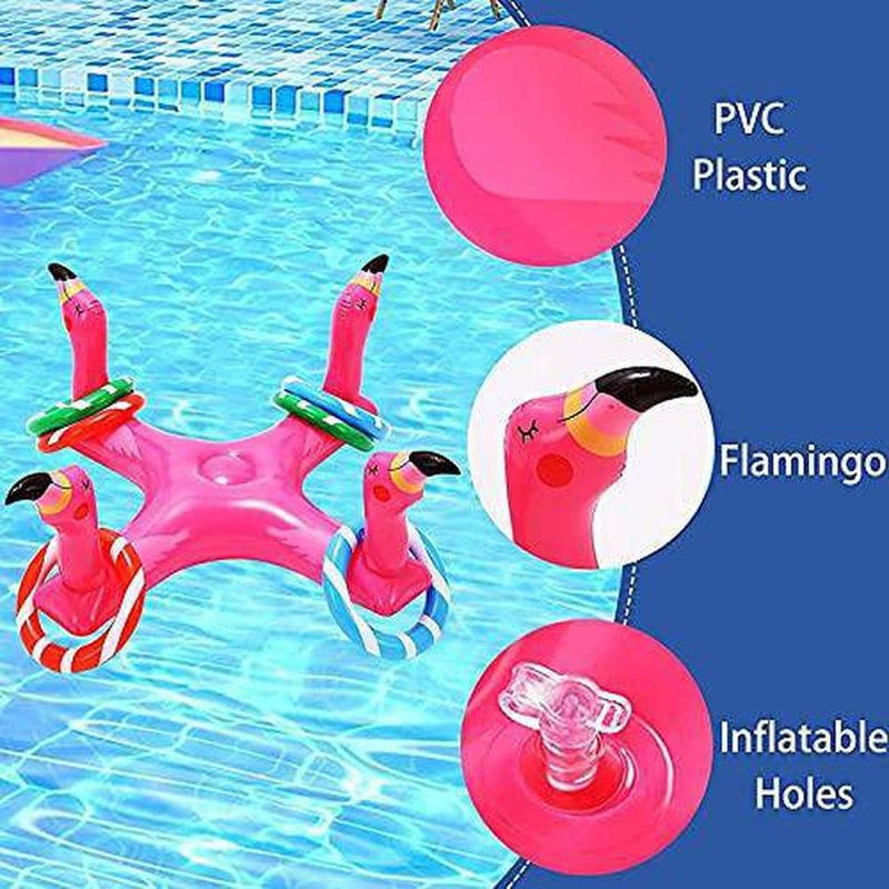 Tablecloth Pool Ring Toss Games, Flamingo Inflatable Pool Toys, Floating Flamingo Crossed Ring Toss Games with 6 Pcs Rings, for Friends and Family Summer Outdoor Indoor Playing Favors