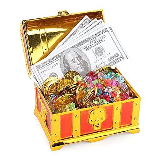 TBoxBo Toys Kids Pirate Treasure Chest Retro Nautical Cove Pirates Treasure Chest Box Pirate Treasure Map and Gold Coins/Gems(Bronze)