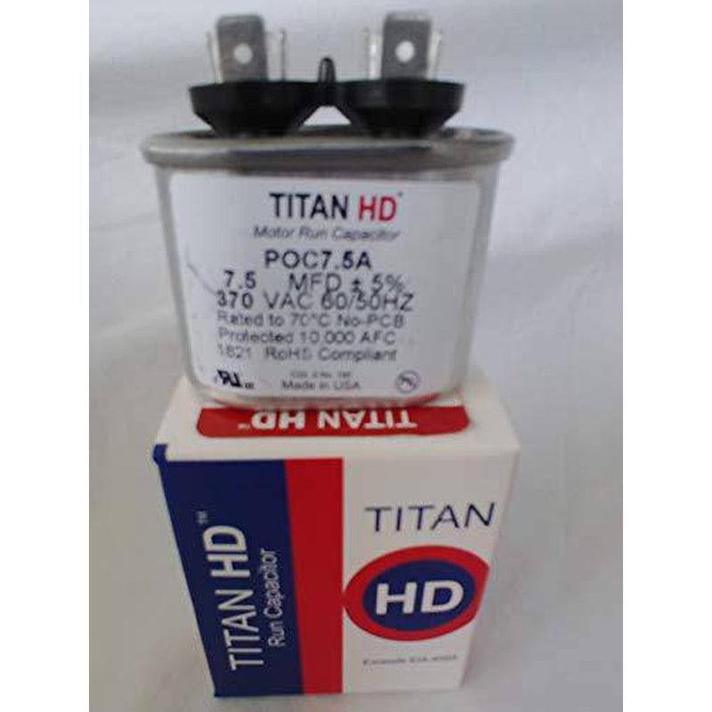 Titan HD POC7.5A Run Capacitor 7.5 MFD 370 Volt Oval