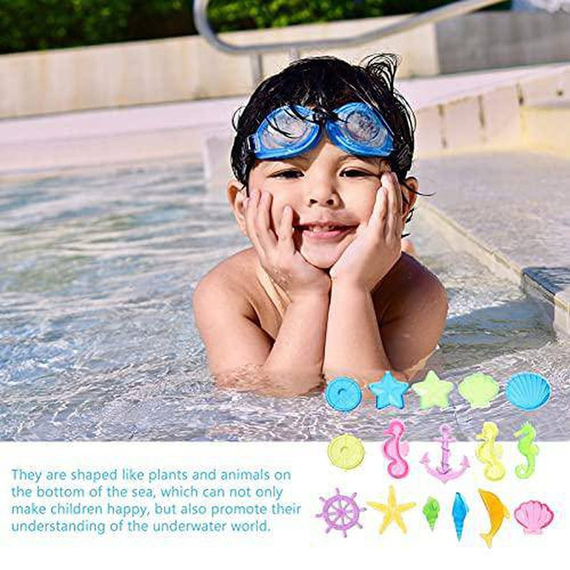 TOYANDONA 16pcs Dive Gem Pool Toys Treasure Chest Colorful Sinking PVC Gemstone Pirate Diving Toys Bath Toy Water Games for Kids Summer Swimming Party Favors