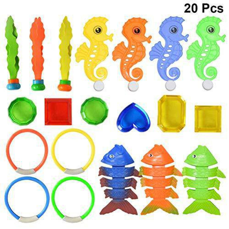 TOYANDONA 20PCS Underwater Swim Pool Diving Toys Diving Sticks Diving Rings Fish Toy Treasure Toy Box for Kids