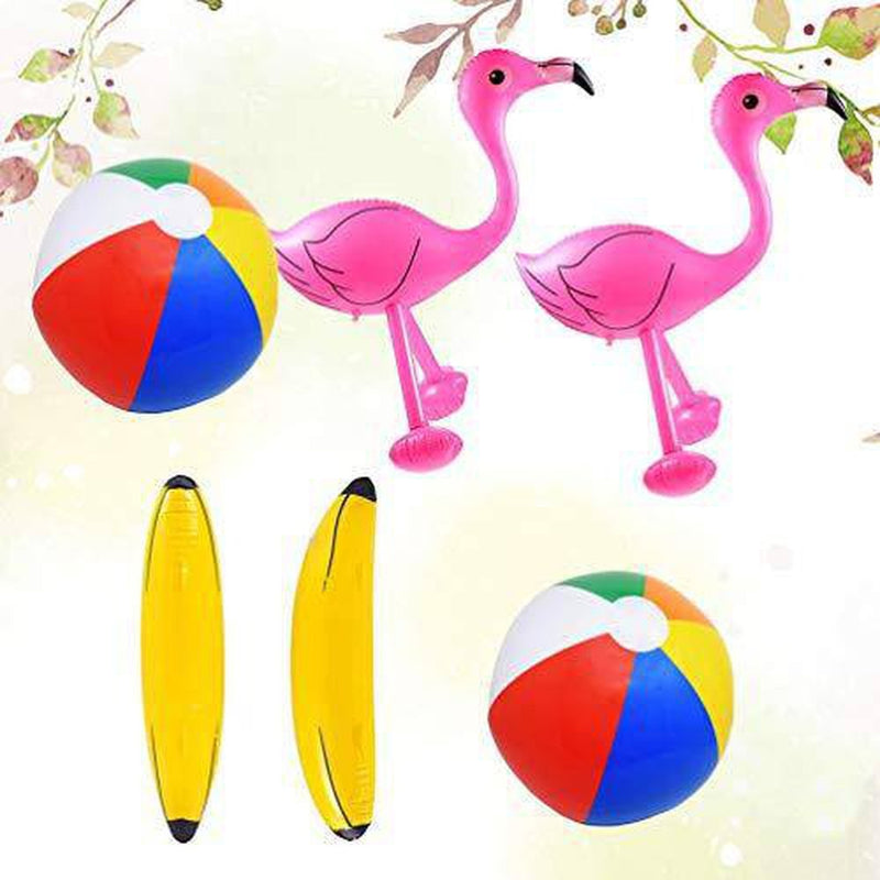 TOYANDONA 6pcs Inflatable Pool Toys Summer Water Toy Pool Party Favors Include Flamingos Banana Shape Toys Rainbow Beach Balls for Kids Children