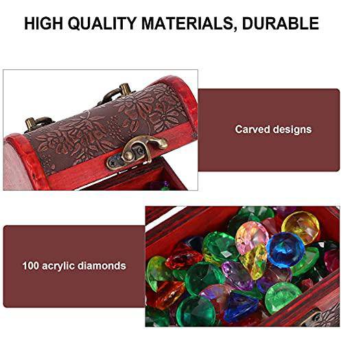 Toyvian 100pcs Diving Gem Pool Toy Colorful Diamond Shaped Acrylic Gems with Treasure Box Summer Beach Halloween Pirate Costume Accessories