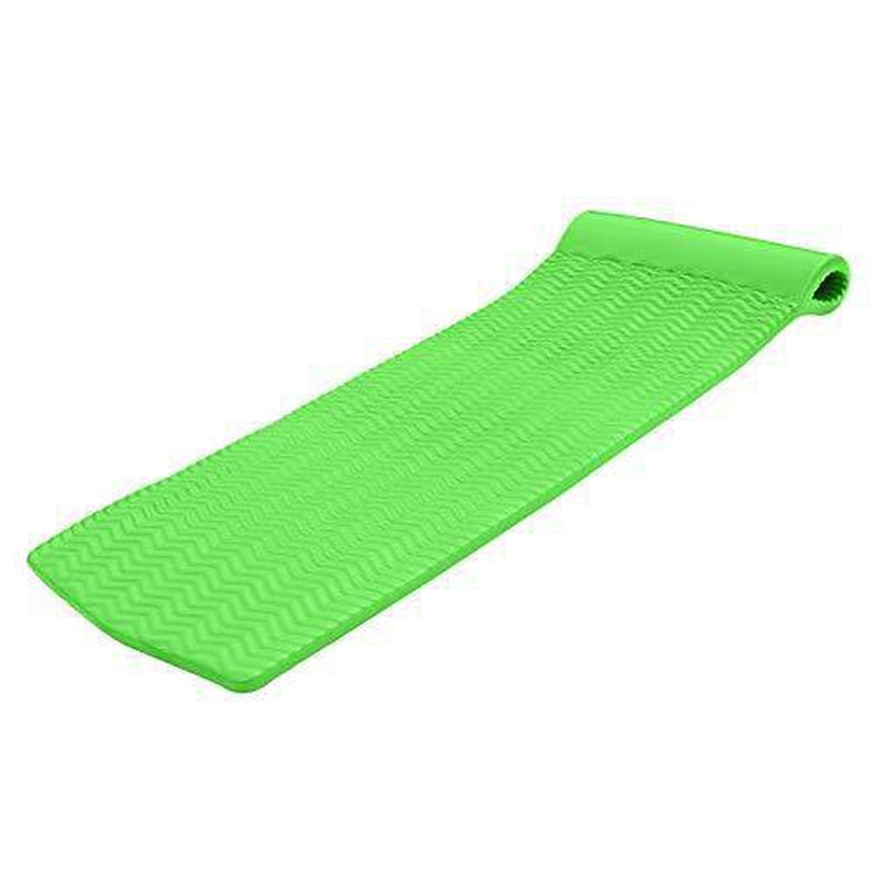 TRC Recreation Serenity 70 Inch Foam Raft Lounger Swimming Pool Float Mat with Roll Pillow for Poolside, Lake, and Beach, Fierce Green