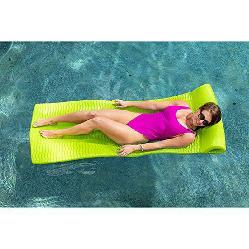 TRC Recreation Serenity 70 Inch Foam Raft Lounger Swimming Pool Float Mat with Roll Pillow for Poolside, Lake, and Beach, Fierce Green