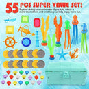 Tuptoel Pool Toys, 55Pcs Summer Diving Toys - Gems, Octopus, Diving Ball, Pool Treasure Chest Set - Underwater Games Swimming Pool Toys for Kids/Teens/Adults 6 7 8 9+ (Blue)