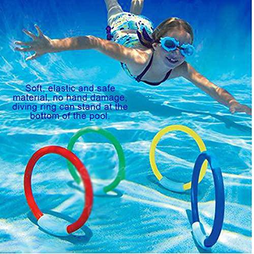 Underwater Diving Rings Kids Swimming Pool Sinking Toys with Assorted Colors 4pcs Dive Rings & Toys