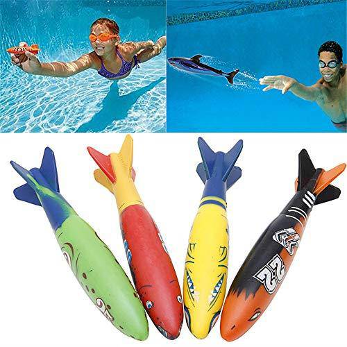 Underwater Diving Torpedo Bandits, Swimming Pool Toy | 5" Sharks Gliding Up to 20 Feet | Fun Water Games Training Gift Set for Boys and Girls - Pack of 4
