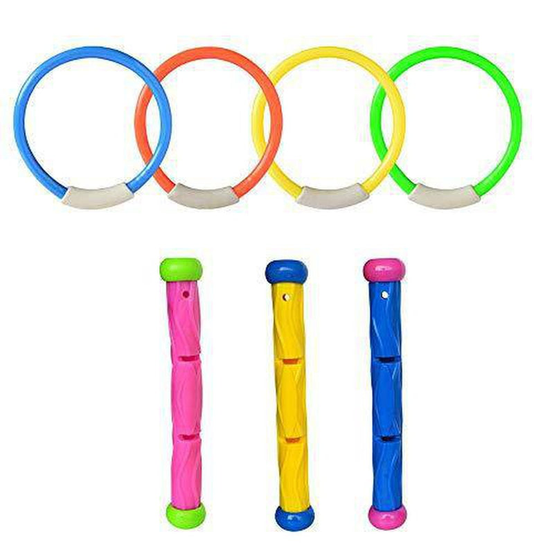 Underwater Swimming Diving Pool Toy Rings Diving Sticks and with Under Water Treasures Gift Set Bundle for Kids Teens and Adults