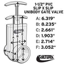 Valterra 2101X PVC Gate Valve, White, 1-1/2" Inner Diameter, 1.9" Outer Diameter Unibody Valve, Slip w/ Gate Keeper