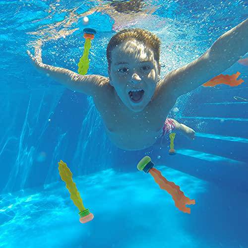 VANNPOOY Diving Toys, 22 Pcs Jumbo Dive Toys Kits - 3 Diving Sticks, 3 Diving Seaweed, 4 Diving Rings, 4 Diving Rockets, 8 Diving Gems - Summer Pool Toys for Kids 3-10