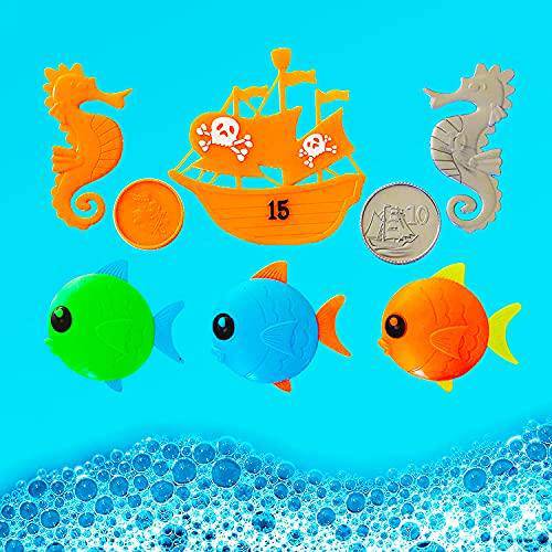 VIVEMCE Pool Diving Toy , Underwater Swimming Toys with Diving Rings, Diving Sticks, Diving Fish, Diving Gems, Diving Octopus, Pirate Ship for Kids(Set of 23)
