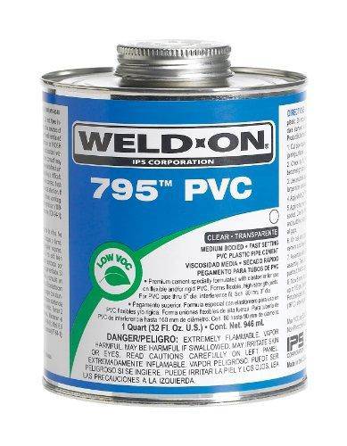 Weld-On 795 10280, Cemento de PVC para Plomería Grade, Flexible, de cuerpo medio, de rápido ajuste, 1 cuarto de galón, lata con tapa de aplicador transparente
