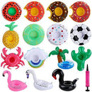 Winerming Inflatable Drink Holder 15 Packs of Inflatable Buoys, 15 Inflatable Coasters of Different Shapes, for Pool Parties, Suitable for Summer Pool Parties (15 Pieces + Inflator)