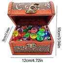 Wooden Pirate Treasure Chest with 45 Colored “Jewels” (Plastic Gems);for Kids Pirate Theme Party Acrylic Diamond Gems Jewels Childrens Crystal Acrylic Gemstones