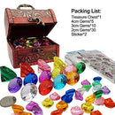 Wooden Pirate Treasure Chest with 45 Colored “Jewels” (Plastic Gems);for Kids Pirate Theme Party Acrylic Diamond Gems Jewels Childrens Crystal Acrylic Gemstones
