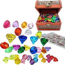 Wooden Pirate Treasure Chest with 45 Colored “Jewels” (Plastic Gems);for Kids Pirate Theme Party Acrylic Diamond Gems Jewels Childrens Crystal Acrylic Gemstones