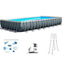 WSFR Rectangular Above Ground Pool with Pump 32 Foot Steel Frame Swimming Pool with Ladder Ground Cloth Sand Filter Pool Cover Maintenance Kit Debris Cover Sturdy Modern Gray & eBook by NAKSHOP