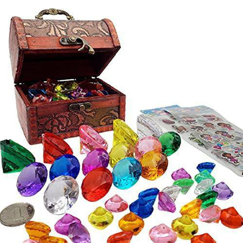 wujomeas Diving Gem Pool Toy Treasure 45 Pieces Colorful Diamond Set Swimming Gem Dive Toys Set Kid＇s Gems Toy with Pirate Treasure Box for Summer Swimming Party Favor Supplies