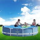 YAHAO Inflatable Above Ground Pools，305x76 cm Round Frame Above Ground Pool Set Pond Family Swimming Pool Filter Pump Metal Frame Structure Pool,D