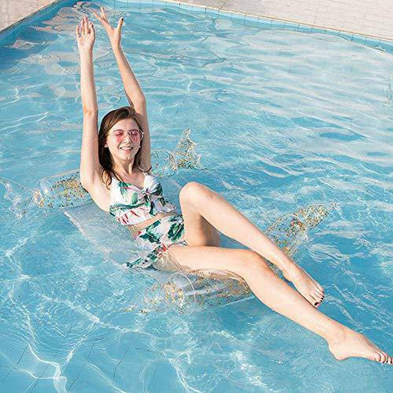 Yaochen Pool Floats Inflatable, Sequin Water Floating Bed Folding Inflatable Deck Chair Floating Row Adult Water Bed with Net Hammock Water Beach Party Toy