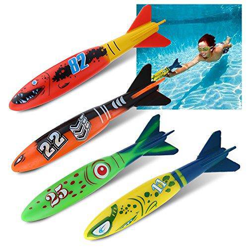 Yencoly Pool Diving Toys,4pcs Swimming Pool Toys Mine Shape Diving Toys Underwater Fun for Swimming Training Sinking Torpedo Swim Toys